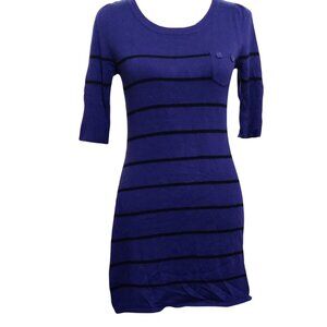 Takeout Womens Sweater Dress Pocket Button Accents Y2K Purple Black Striped Sz L